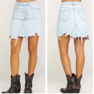 Free People Going Rogue Light Wash Denim Mini Skirt